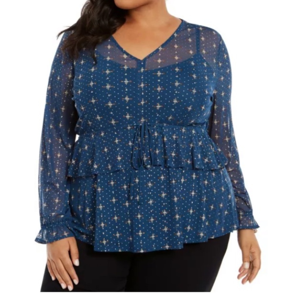 New Style & Co Sheer Blouse Top size 0W Teal